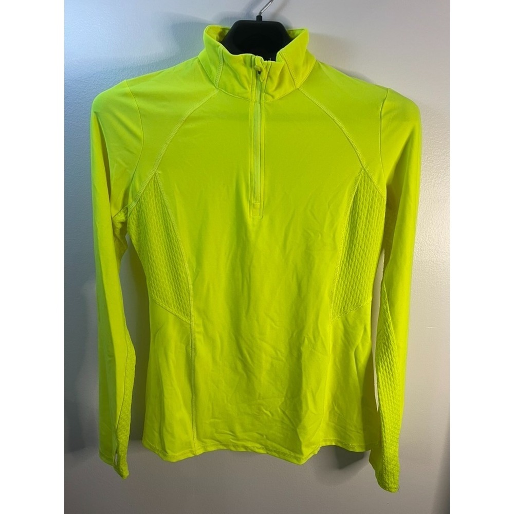 City Streets Womans Long Sleeve 1/4 Zip Active Shirt Neon Green Size L